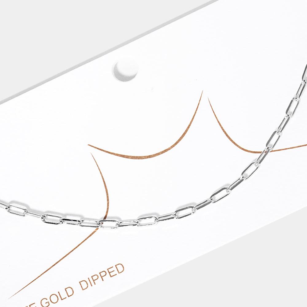 White Gold Dipped Brass Metal Chain Link Necklace