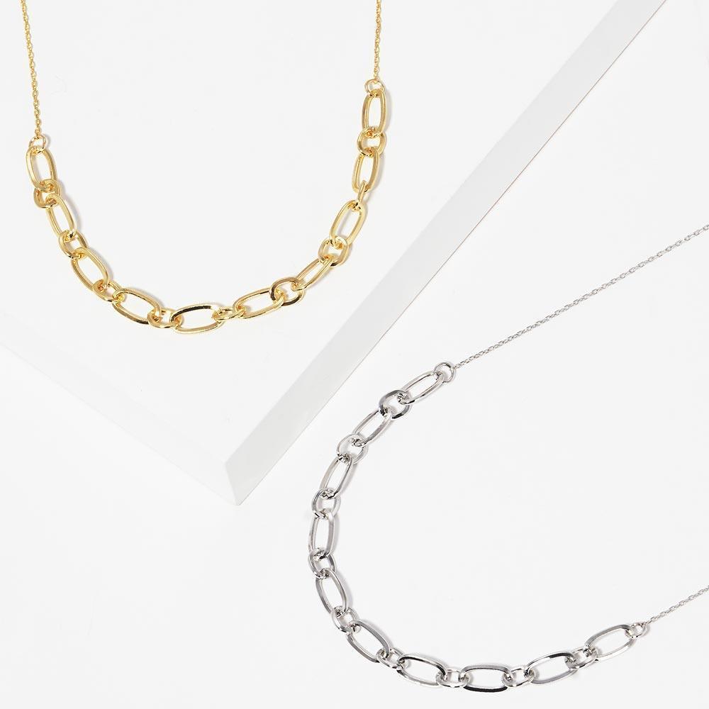 Gold White Gold Dipped Open Metal Oval Link Necklace - Jewelry Store by Erik Rayo