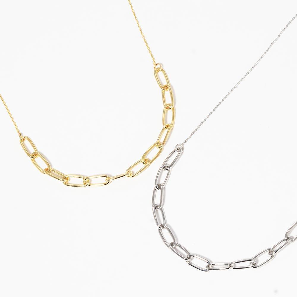 Gold White Gold Dipped Open Metal Oval Link Necklace - Jewelry Store by Erik Rayo