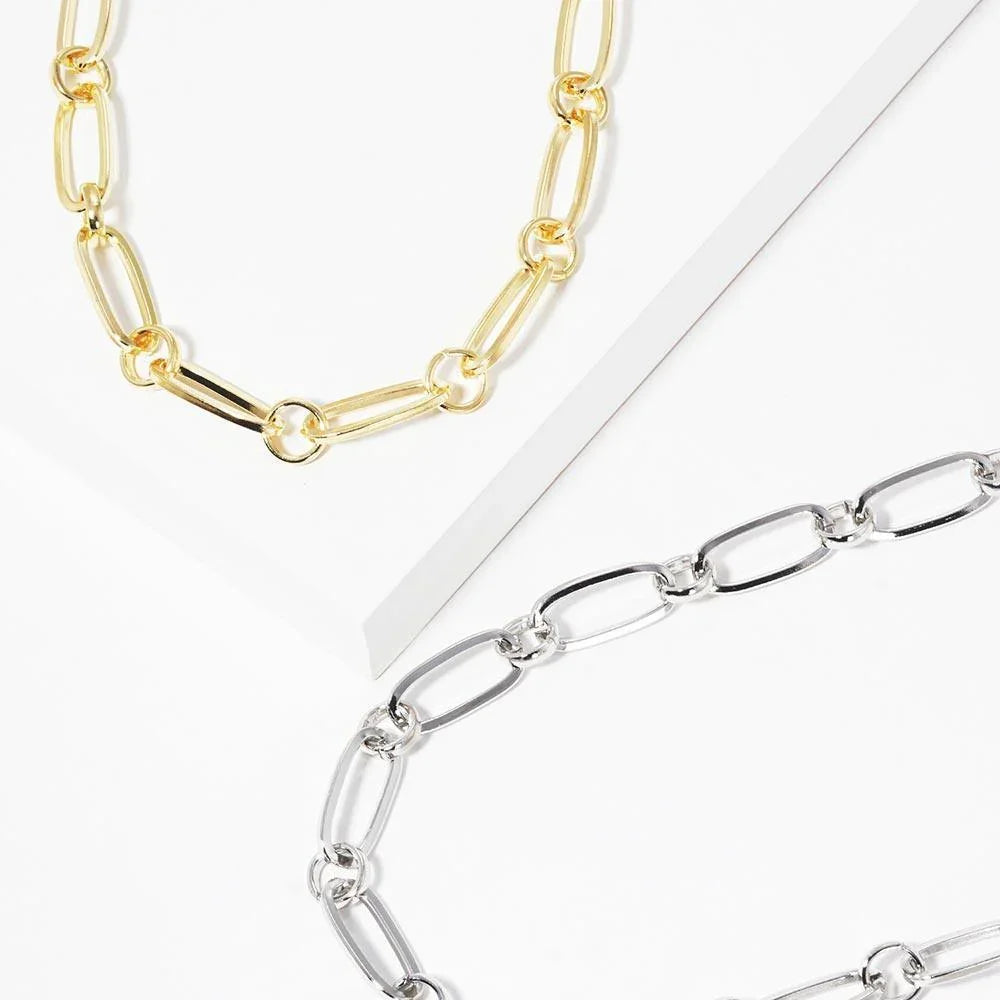 Gold White Gold Dipped Open Metal Oval Link Necklace - Jewelry Store by Erik Rayo