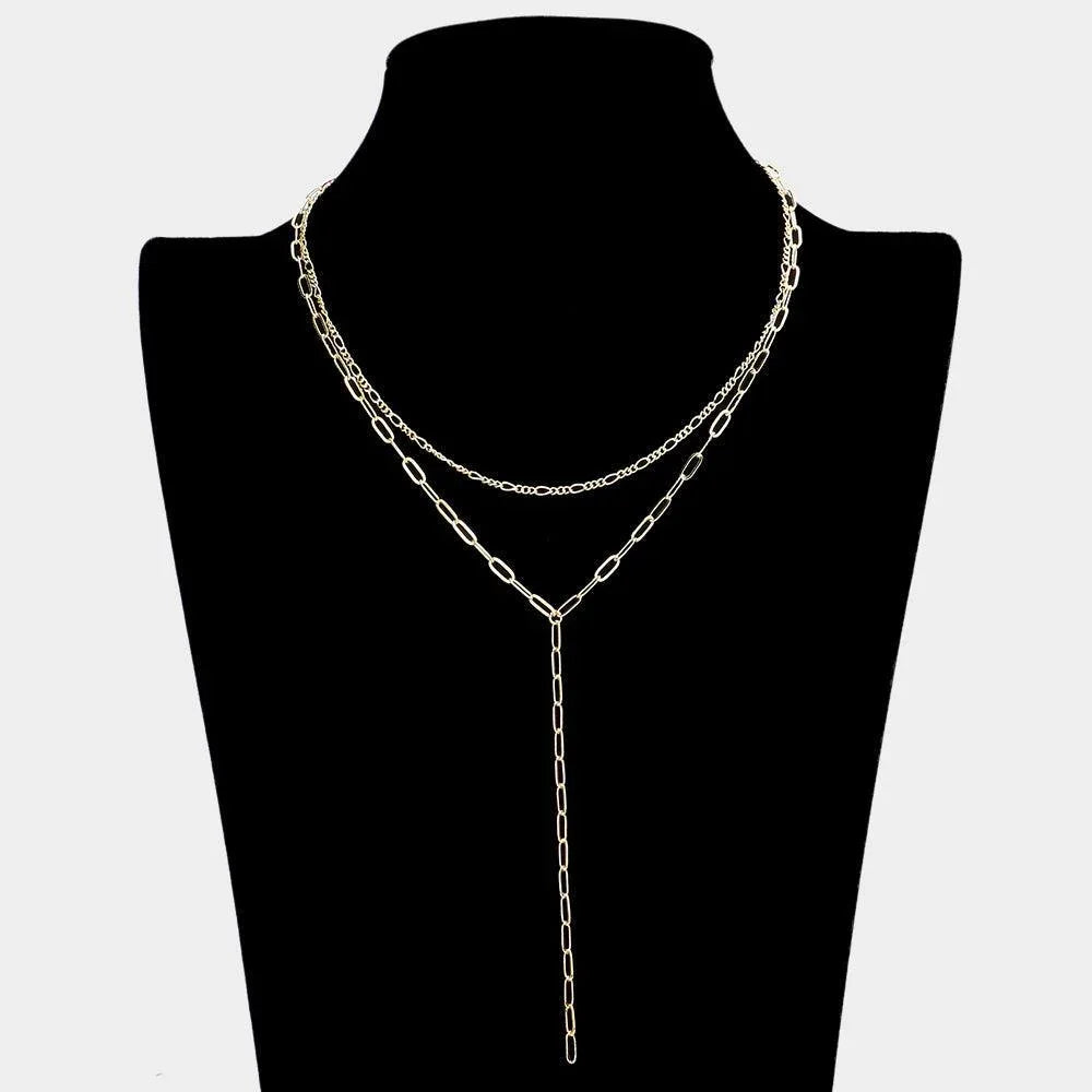 Gold Brass Metal Open Metal Link Double Layered Y Necklace - Jewelry Store by Erik Rayo