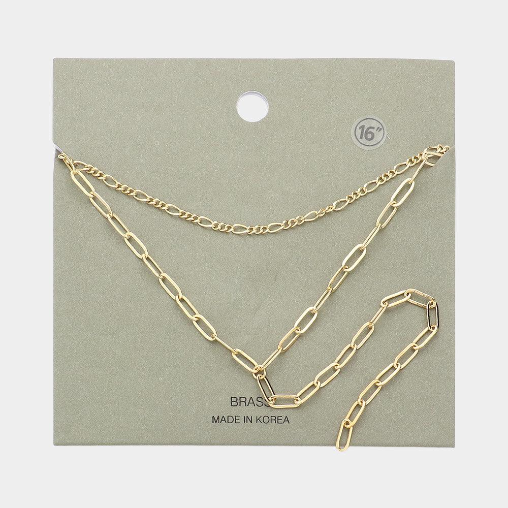 Gold Brass Metal Open Metal Link Double Layered Y Necklace