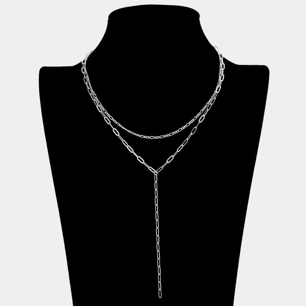 Brass Metal Open Metal Link Double Layered Y Necklace - Jewelry Store by Erik Rayo