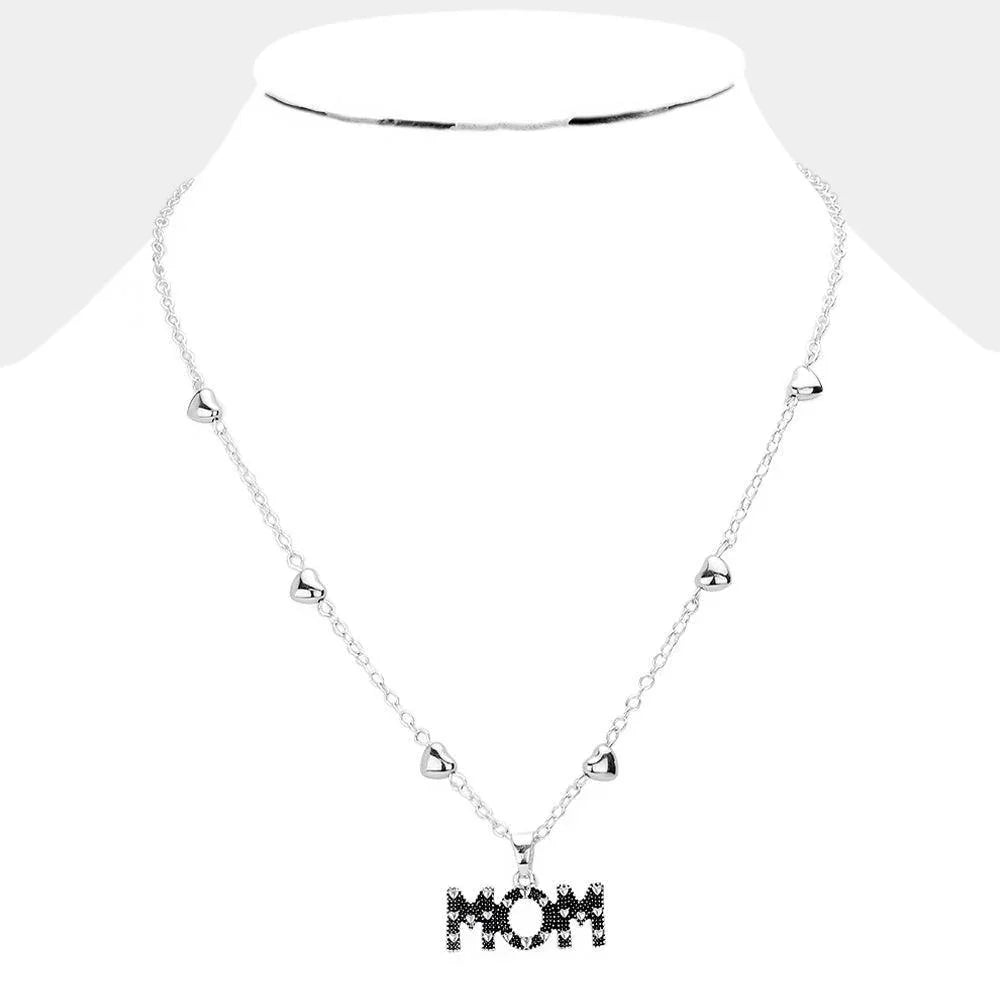 Silver MOM Message Pendant Metal Heart Station Necklace - Jewelry Store by Erik Rayo