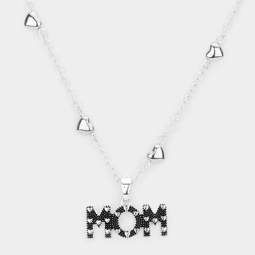 Silver MOM Message Pendant Metal Heart Station Necklace - Jewelry Store by Erik Rayo
