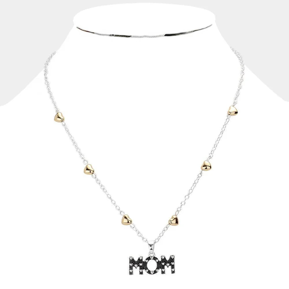 Two Tone MOM Message Pendant Metal Heart Station Necklace - Jewelry Store by Erik Rayo