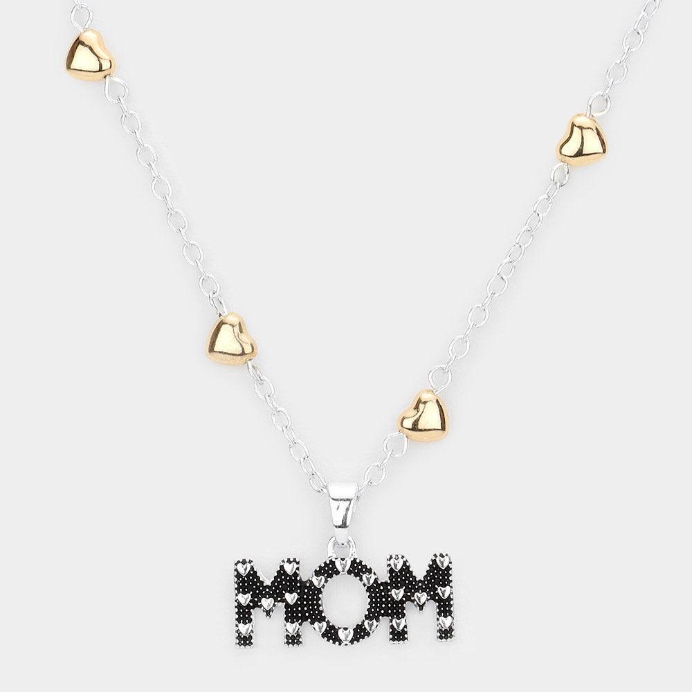 Two Tone MOM Message Pendant Metal Heart Station Necklace - Jewelry Store by Erik Rayo