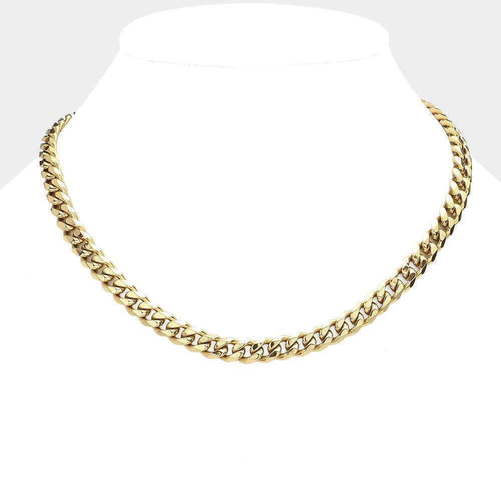 Gold 6 Diamond Cut Stainless Steel 16 Inch 8mm Cuban Metal Chain Necklace - Jewelry Store by Erik Rayo