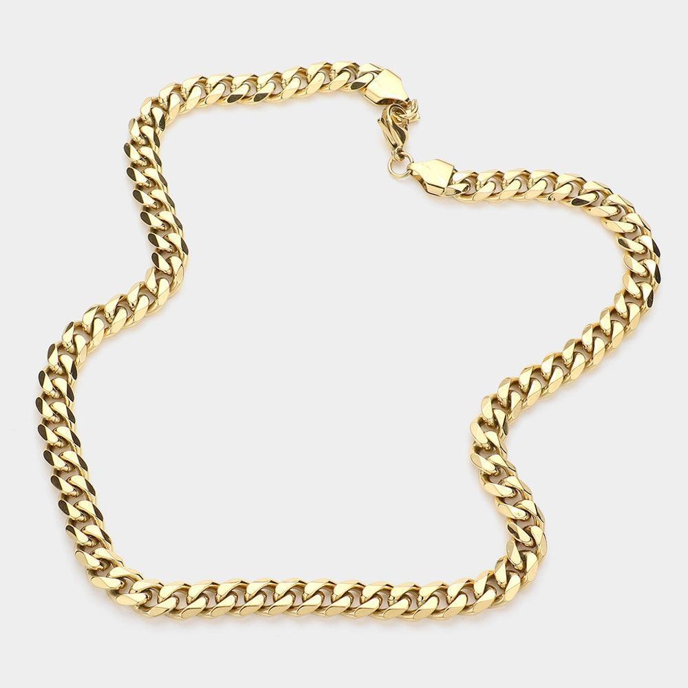 Gold 6 Diamond Cut Stainless Steel 16 Inch 8mm Cuban Metal Chain Necklace - Jewelry Store by Erik Rayo