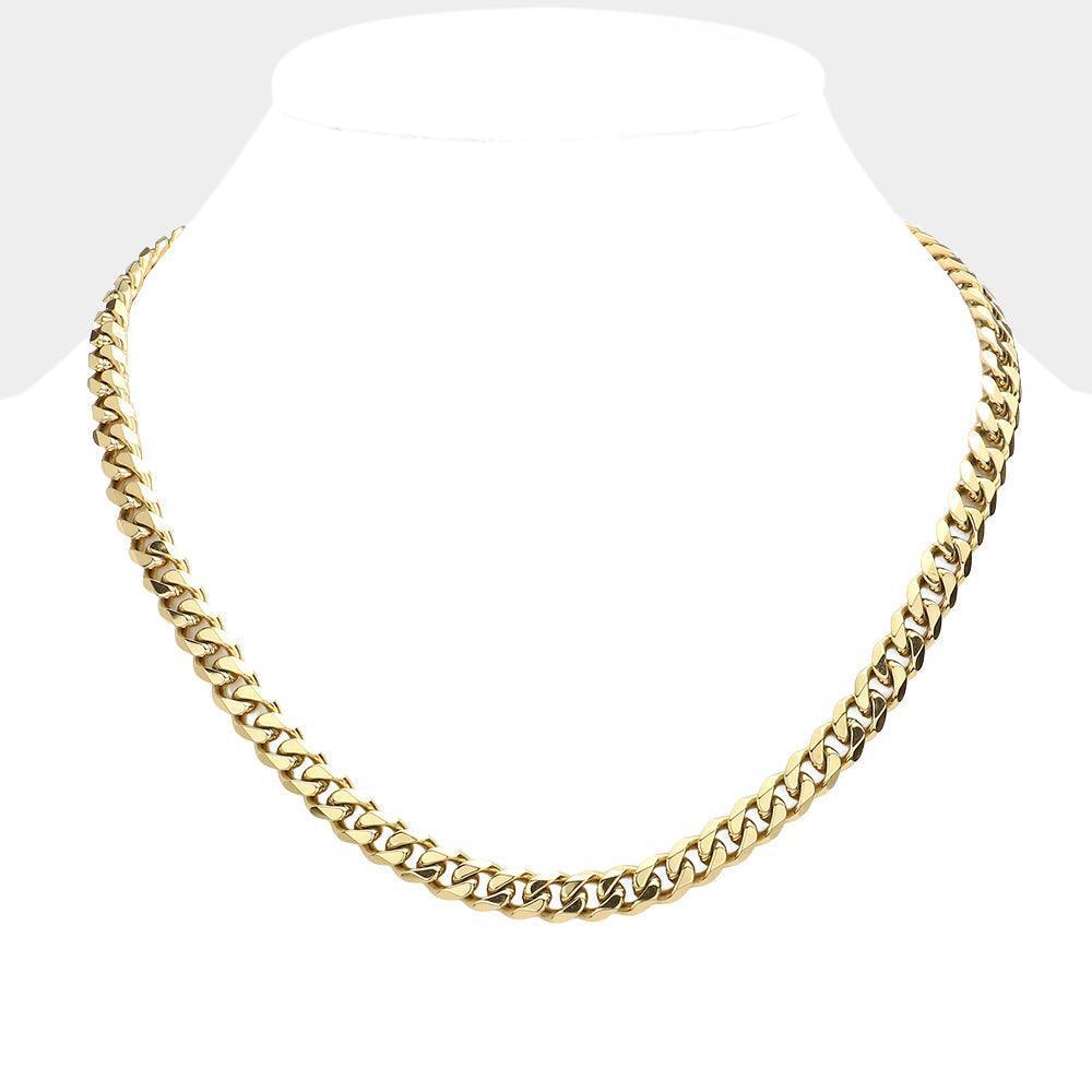 Gold 6 Diamond Cut Stainless Steel 18 Inch 8mm Cuban Metal Chain Necklace - Jewelry Store by Erik Rayo