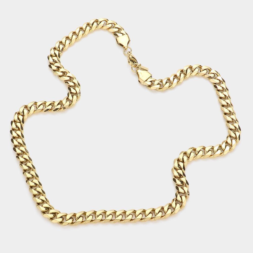 Gold 6 Diamond Cut Stainless Steel 18 Inch 8mm Cuban Metal Chain Necklace - Jewelry Store by Erik Rayo