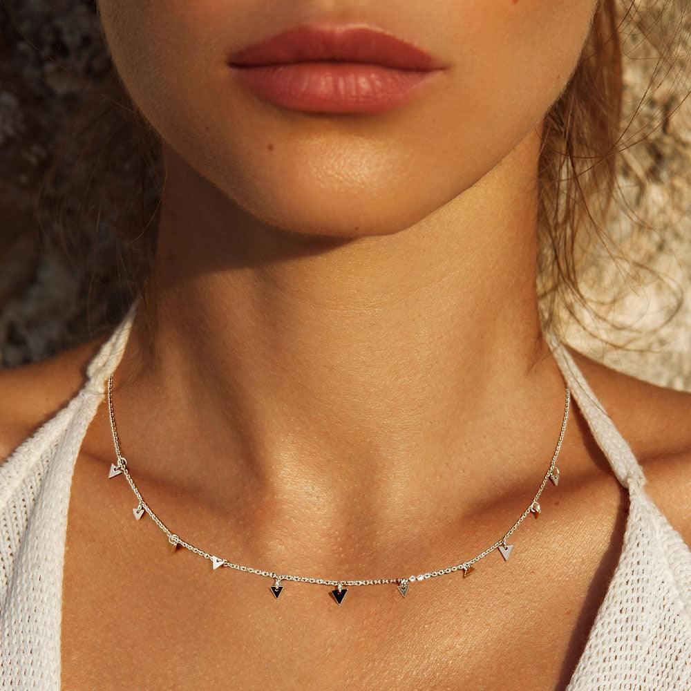 Gold White Gold Dipped Metal Triangle Station Necklace - Jewelry Store by Erik Rayo
