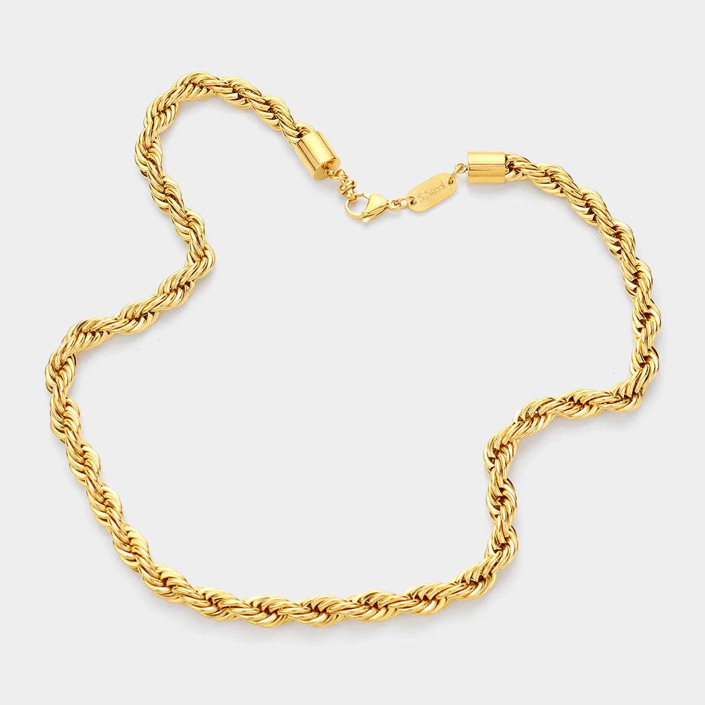 Gold 18K Gold Dipped Stainless Steel 20 Inch 8mm Rope Chain Necklace