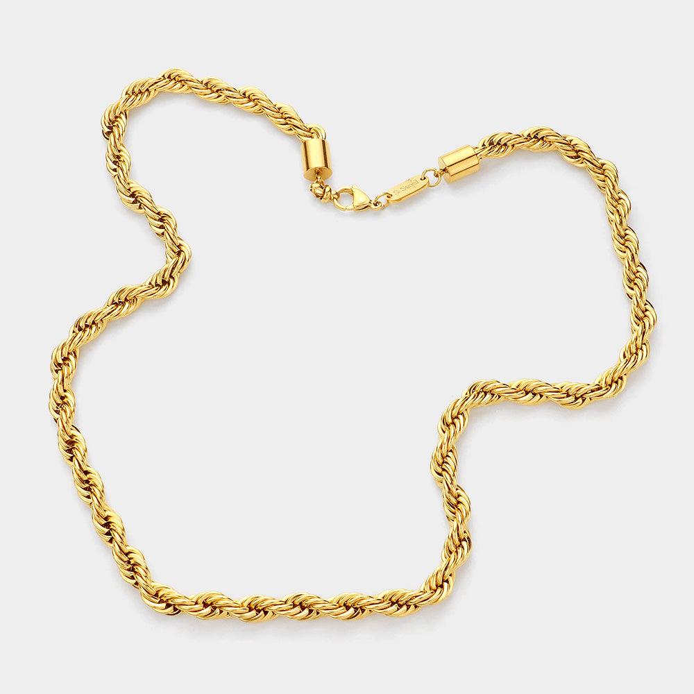 Gold 18K Gold Dipped Stainless Steel 24 Inch 8mm Rope Chain Necklace