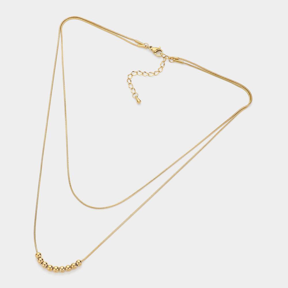 Gold Stainless Steel Bean Layered Necklace - Jewelry Store by Erik Rayo