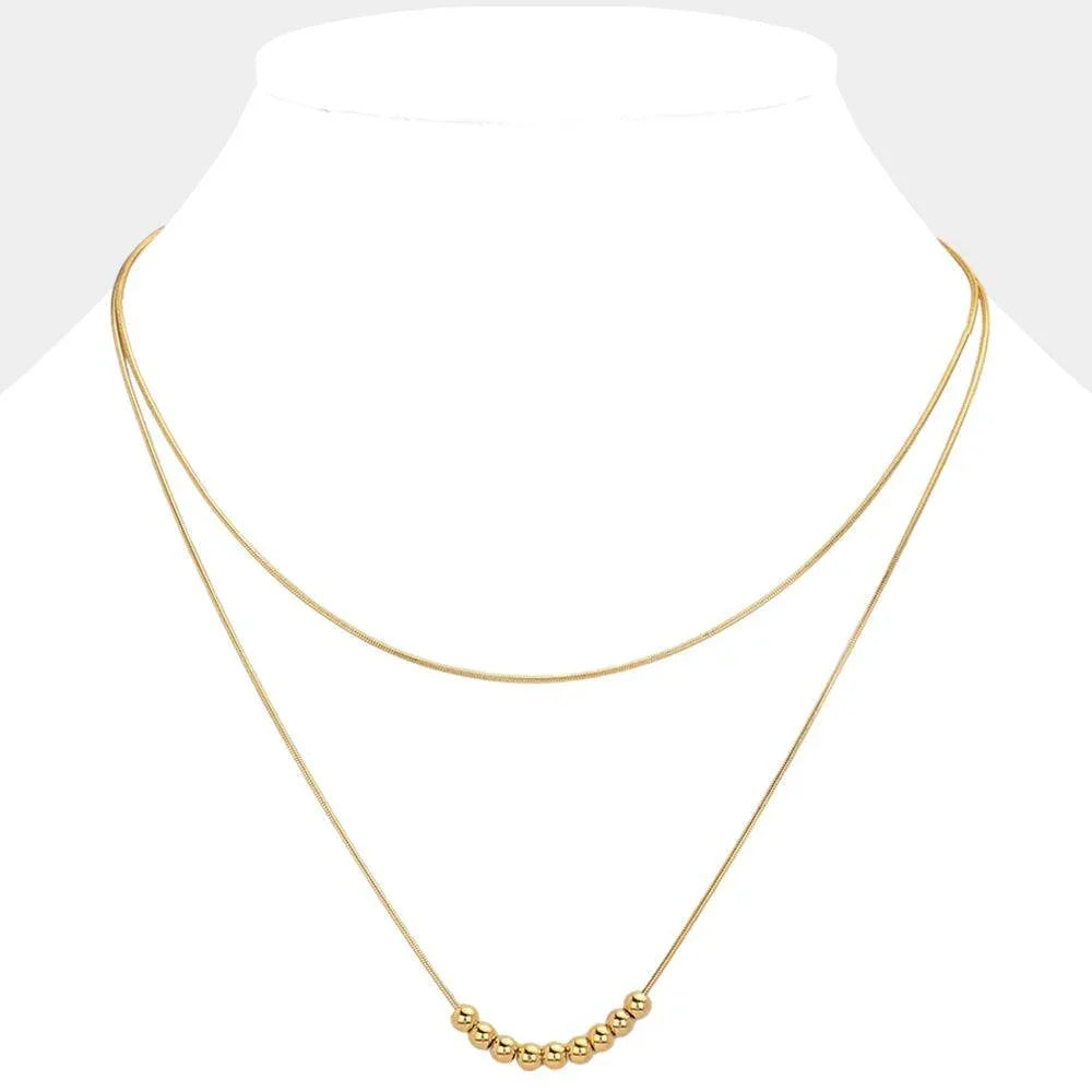 Gold Stainless Steel Bean Layered Necklace - Jewelry Store by Erik Rayo