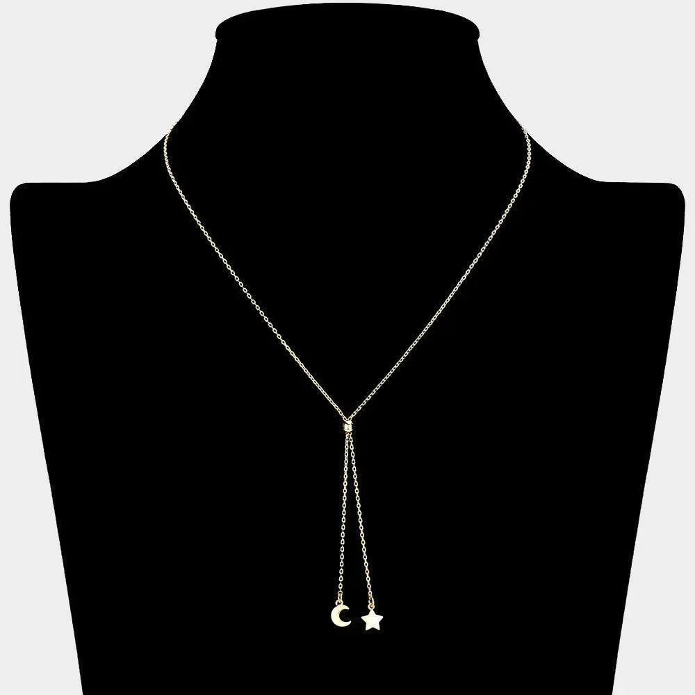 Gold Brass Metal Star Crescent Pointed Necklace - Jewelry Store by Erik Rayo