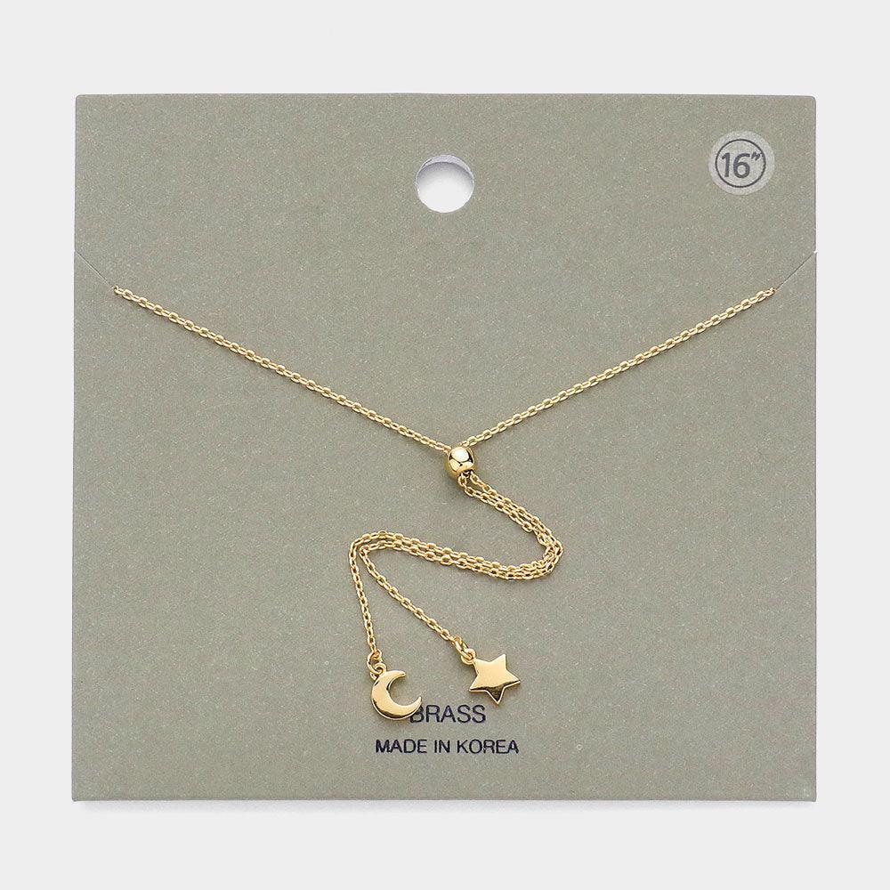 Gold Brass Metal Star Crescent Pointed Necklace - Jewelry Store by Erik Rayo