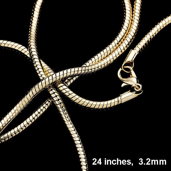 Gold 24 INCH, 3.2mm-Gold Plated Snake Chain Metal Necklace