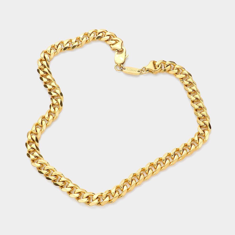 Gold 18K Gold Dipped Stainless Steel 18 Inch 8mm 6 Diamond Cut Cuban Chain Necklace - Jewelry Store by Erik Rayo