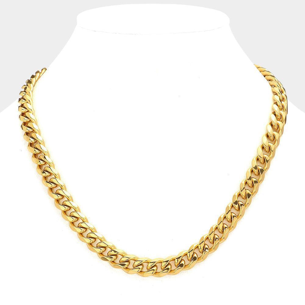 Gold 18K Gold Dipped Stainless Steel 20 Inch 8mm 6 Diamond Cut Cuban Chain Necklace - Jewelry Store by Erik Rayo