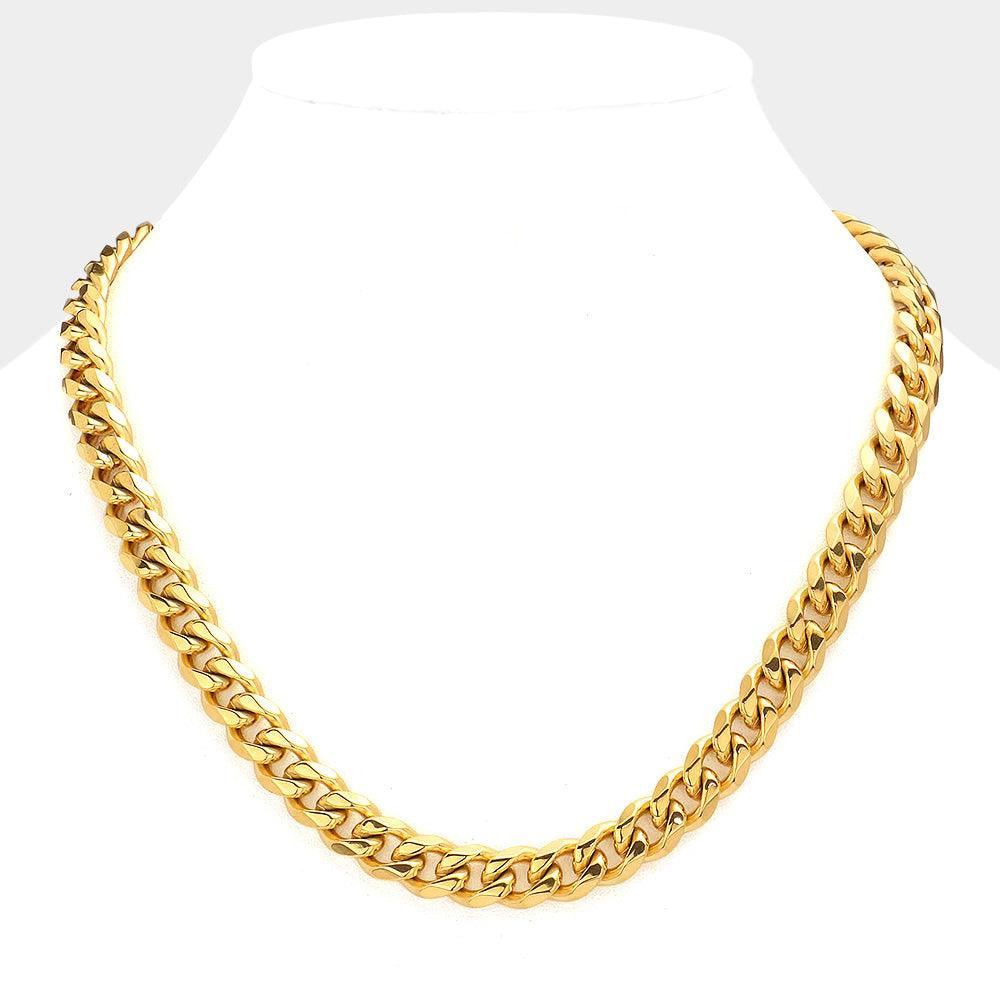 Gold 18K Gold Dipped Stainless Steel 20 Inch 8mm 6 Diamond Cut Cuban Chain Necklace