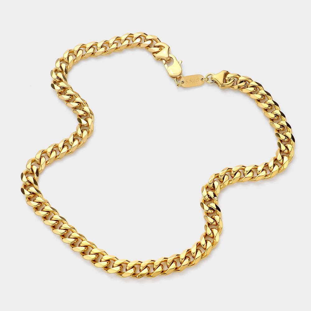 Gold 18K Gold Dipped Stainless Steel 20 Inch 8mm 6 Diamond Cut Cuban Chain Necklace - Jewelry Store by Erik Rayo
