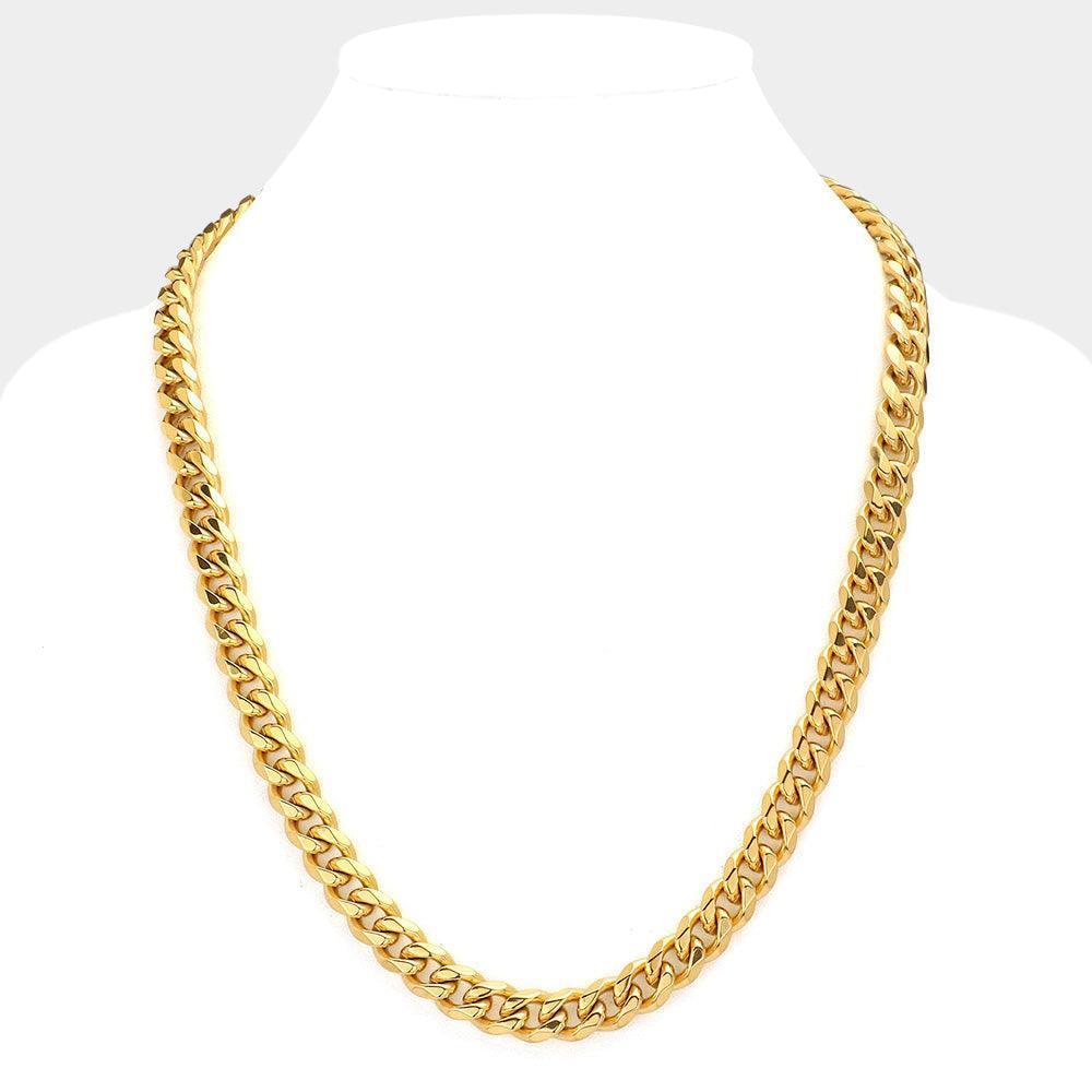 Gold 18K Gold Dipped Stainless Steel 24 Inch 8mm 6 Diamond Cut Cuban Chain Necklace - Jewelry Store by Erik Rayo