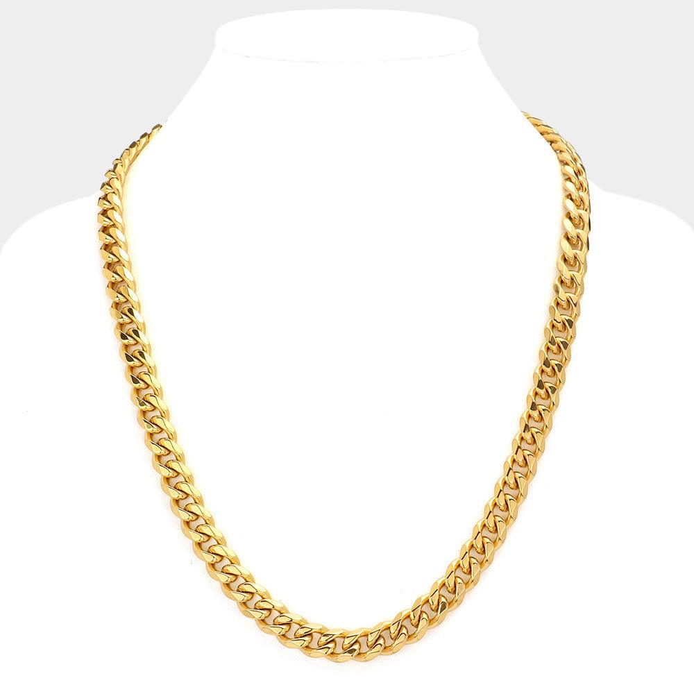 Gold 18K Gold Dipped Stainless Steel 24 Inch 8mm 6 Diamond Cut Cuban Chain Necklace