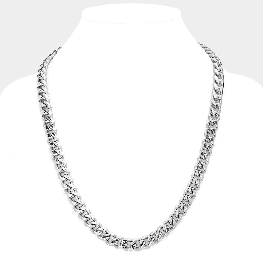 Stainless Steel 24 Inch 8mm 6 Diamond Cut Cuban Chain Necklace - Jewelry Store by Erik Rayo