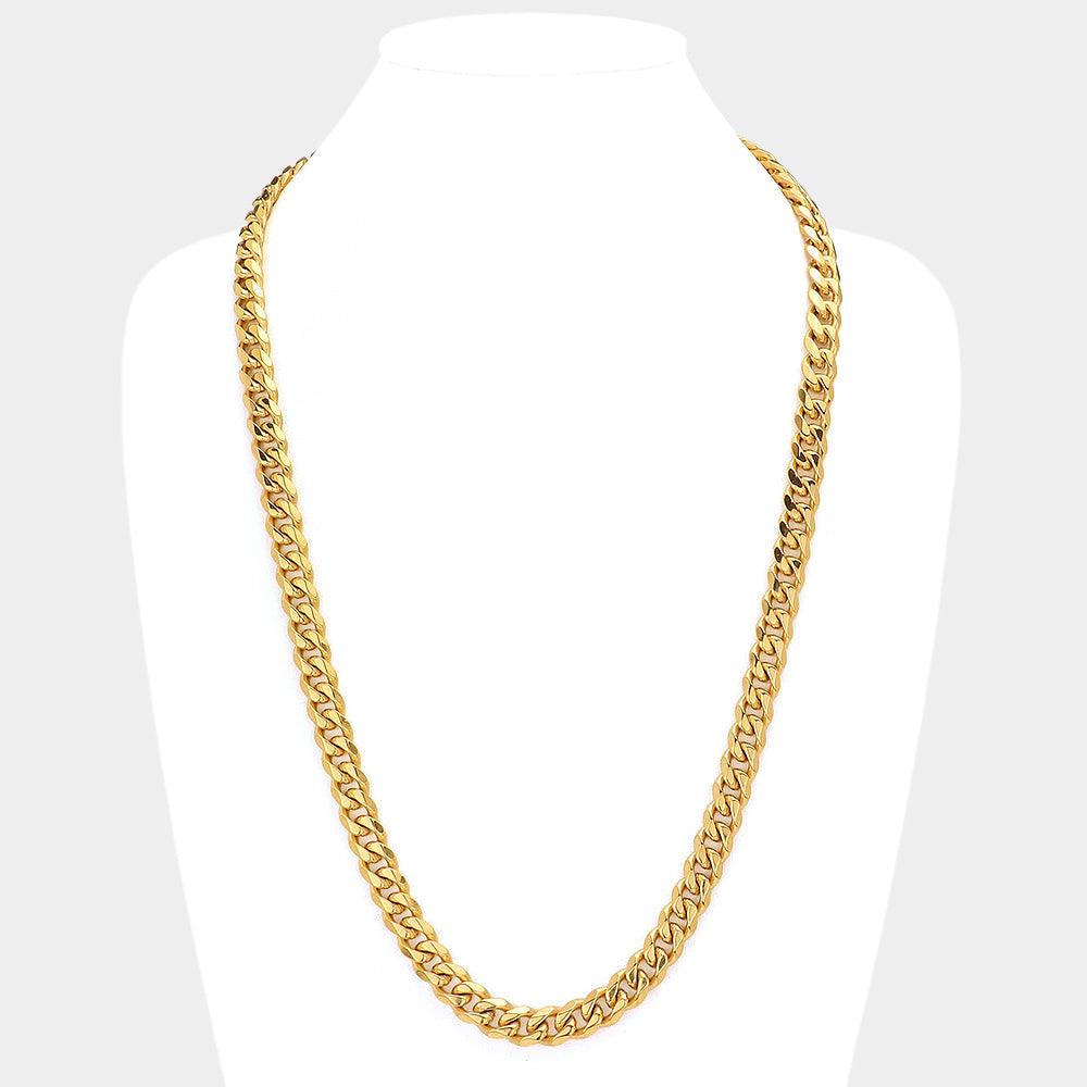 Gold 18K Gold Dipped Stainless Steel 30 Inch 8mm 6 Diamond Cut Cuban Chain Necklace