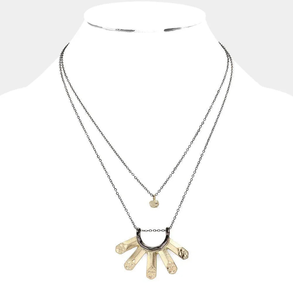 Gold 2-Layers Hammered Metal Pendant Necklace - Jewelry Store by Erik Rayo