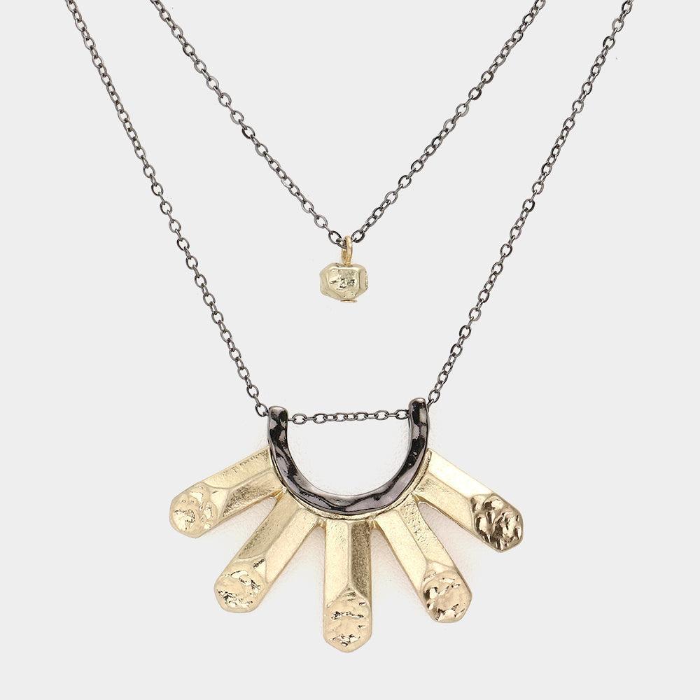 Gold 2-Layers Hammered Metal Pendant Necklace - Jewelry Store by Erik Rayo