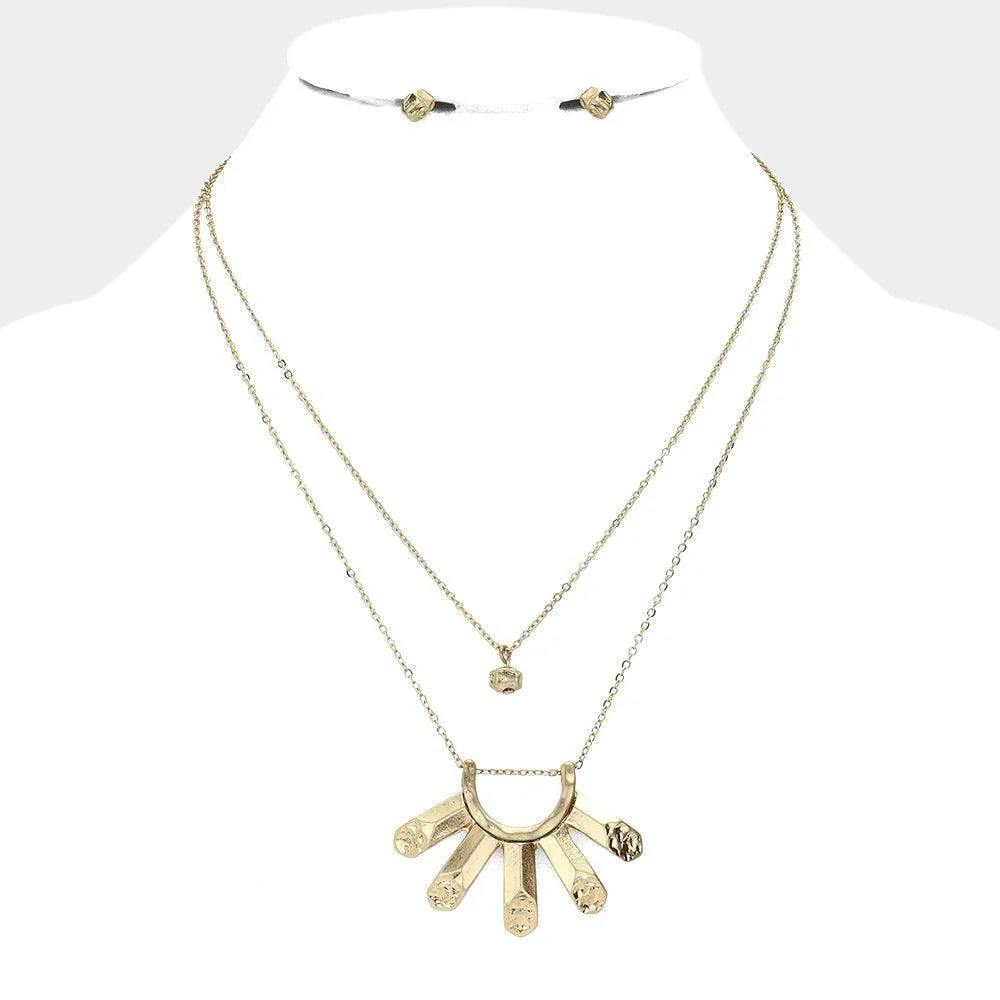 Gold 2-Layers Hammered Metal Pendant Necklace - Jewelry Store by Erik Rayo