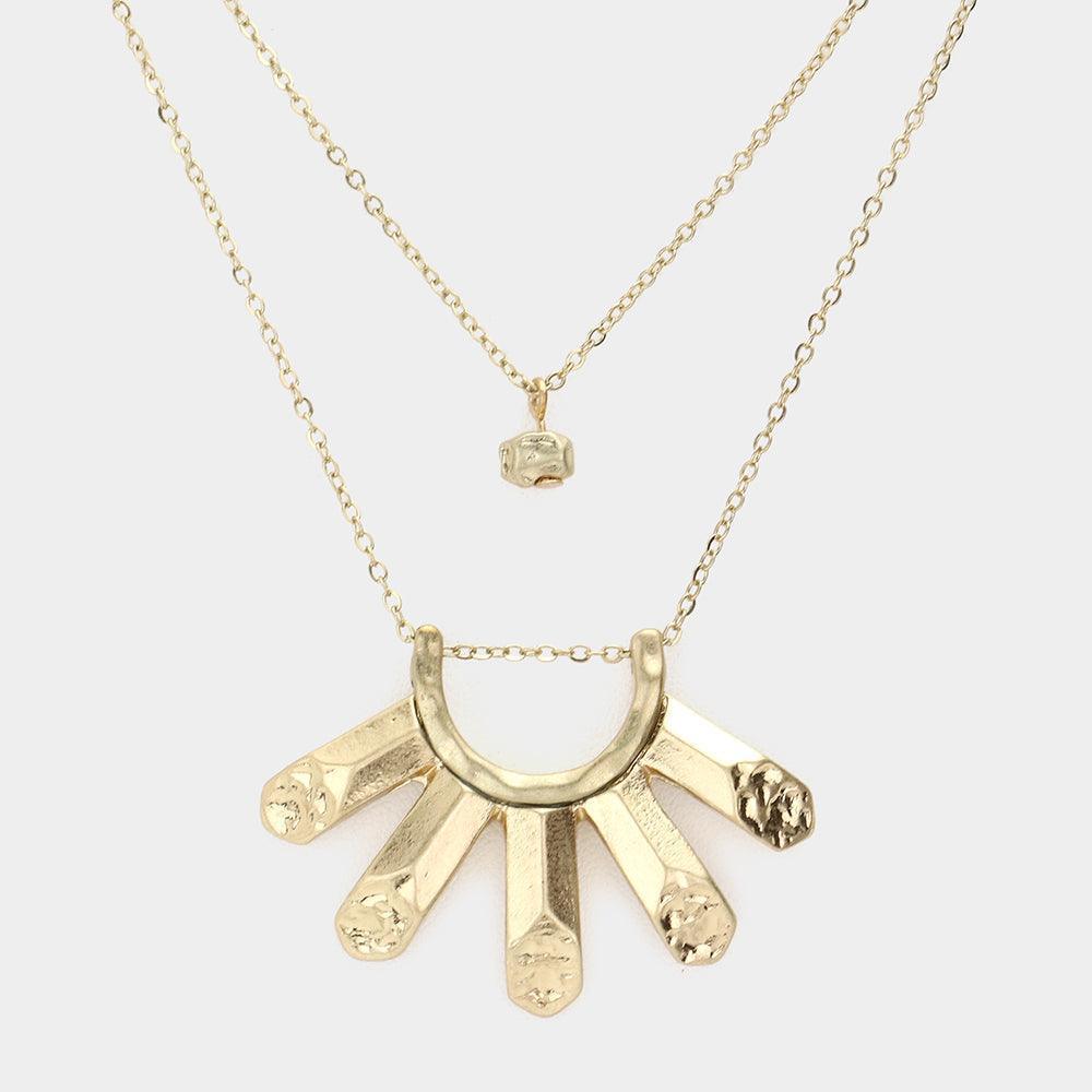 Gold 2-Layers Hammered Metal Pendant Necklace - Jewelry Store by Erik Rayo