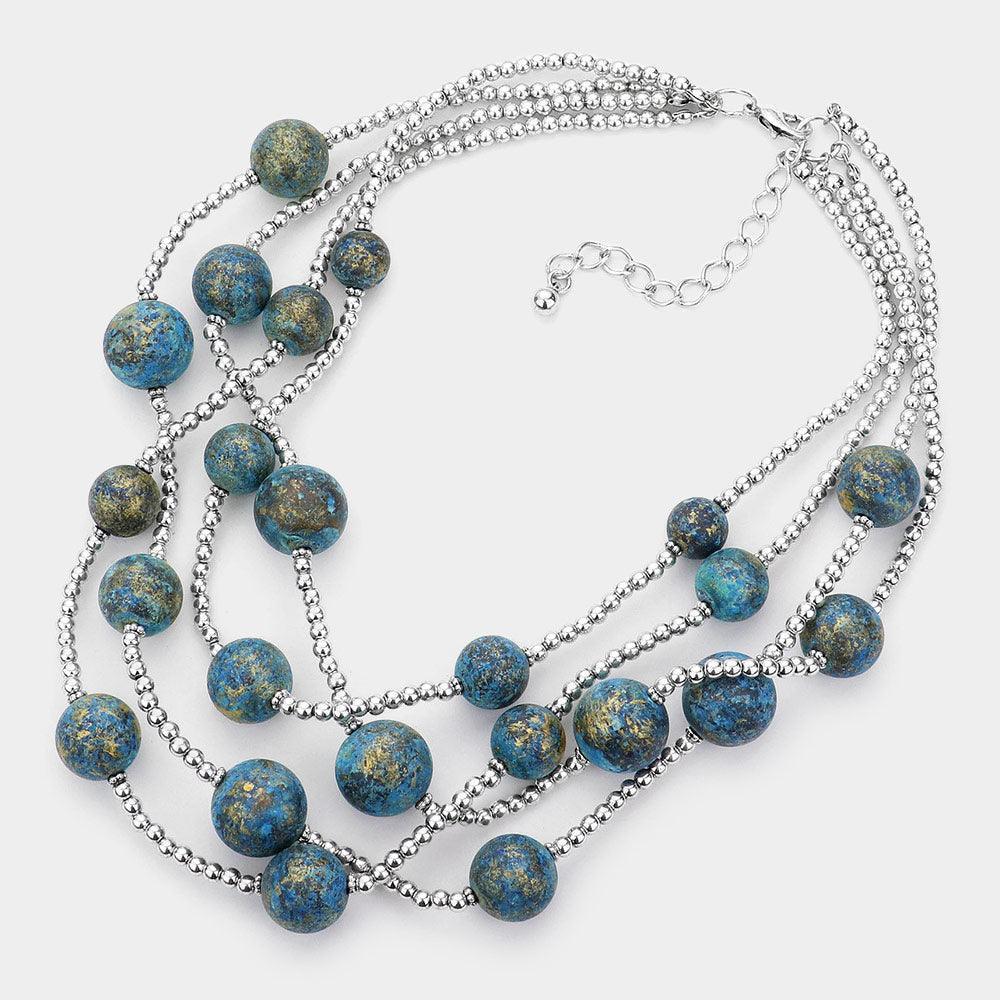 Blue Gold Detailed Ball Accented Multi Layered Necklace - Jewelry Store by Erik Rayo