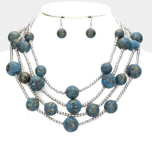 Load image into Gallery viewer, Blue Gold Detailed Ball Accented Multi Layered Necklace
