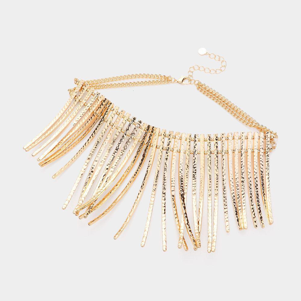 Gold Curved metal bar fringe armor necklace - Jewelry Store by Erik Rayo