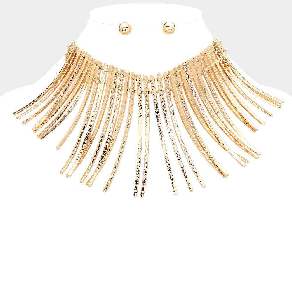 Gold Curved metal bar fringe armor necklace - Jewelry Store by Erik Rayo