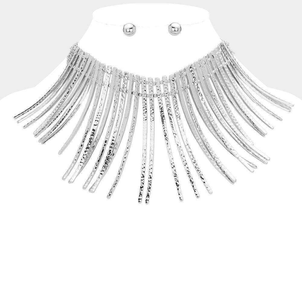 Curved metal bar fringe armor necklace - Jewelry Store by Erik Rayo