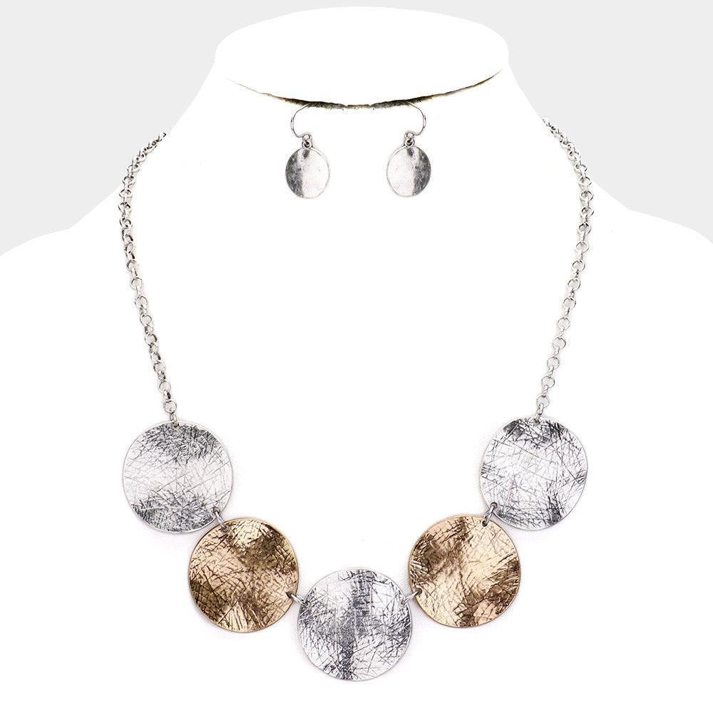 Two Tone Two Tone Textured Round Metal Necklace - Jewelry Store by Erik Rayo