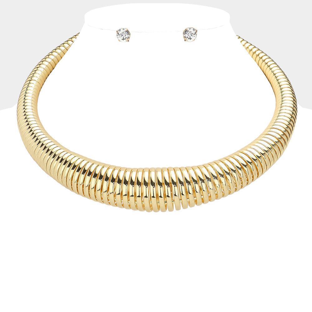 Gold Chunky Metal Spring Necklace - Jewelry Store by Erik Rayo