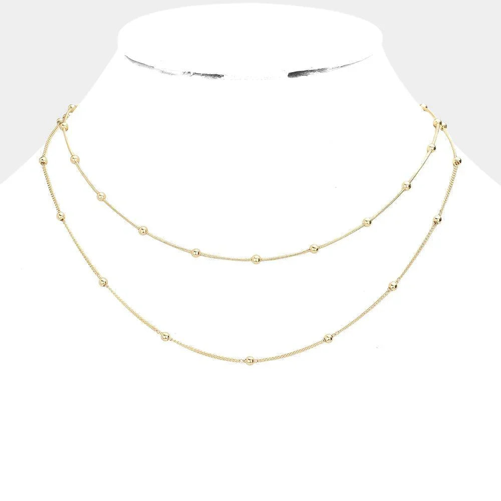Gold Metal Ball Station Double Layered Necklace - Jewelry Store by Erik Rayo