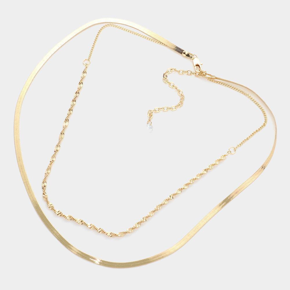 Gold Brass Metal Chain Double Layered Necklace - Jewelry Store by Erik Rayo