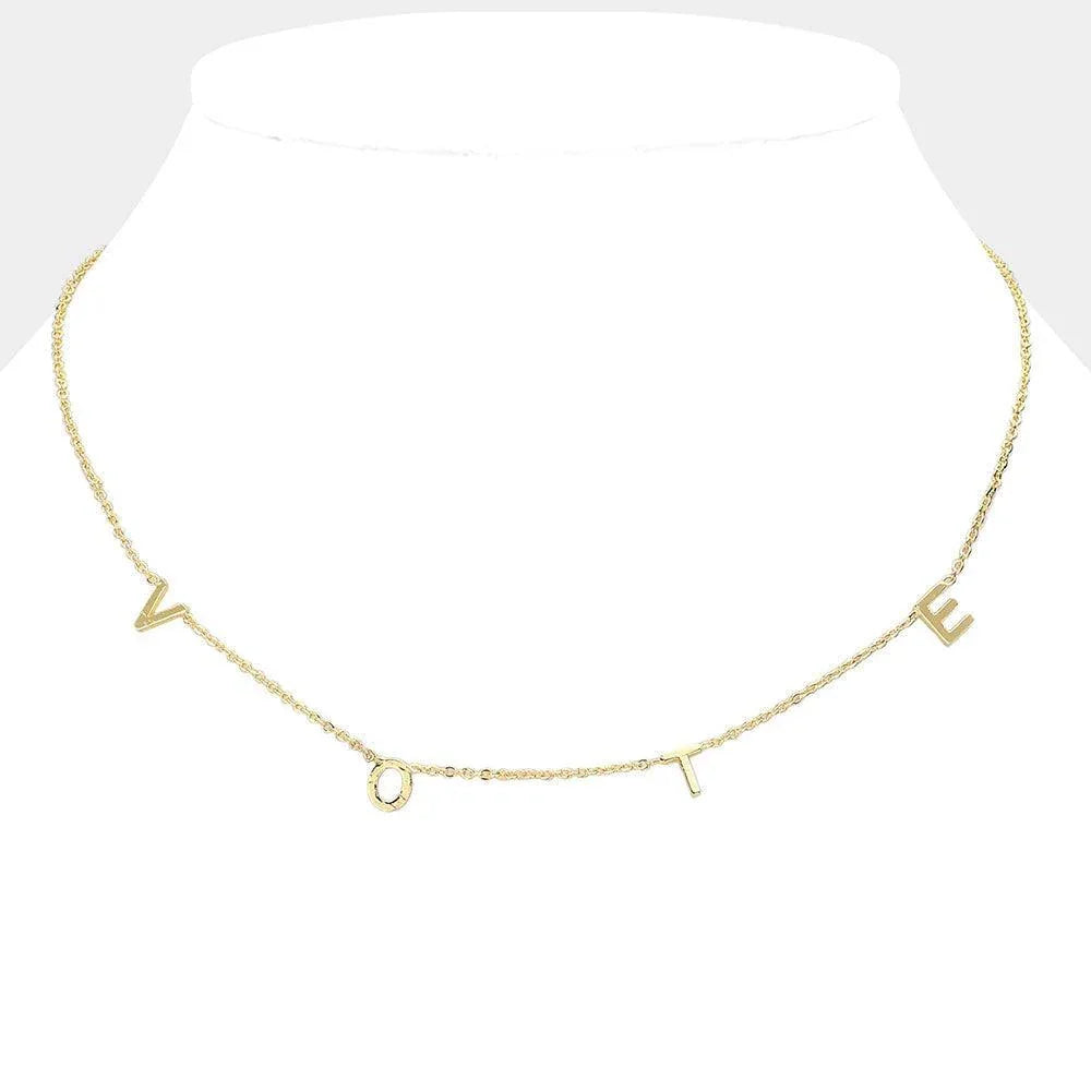 Gold Metal VOTE Initial Message Station Necklace - Jewelry Store by Erik Rayo