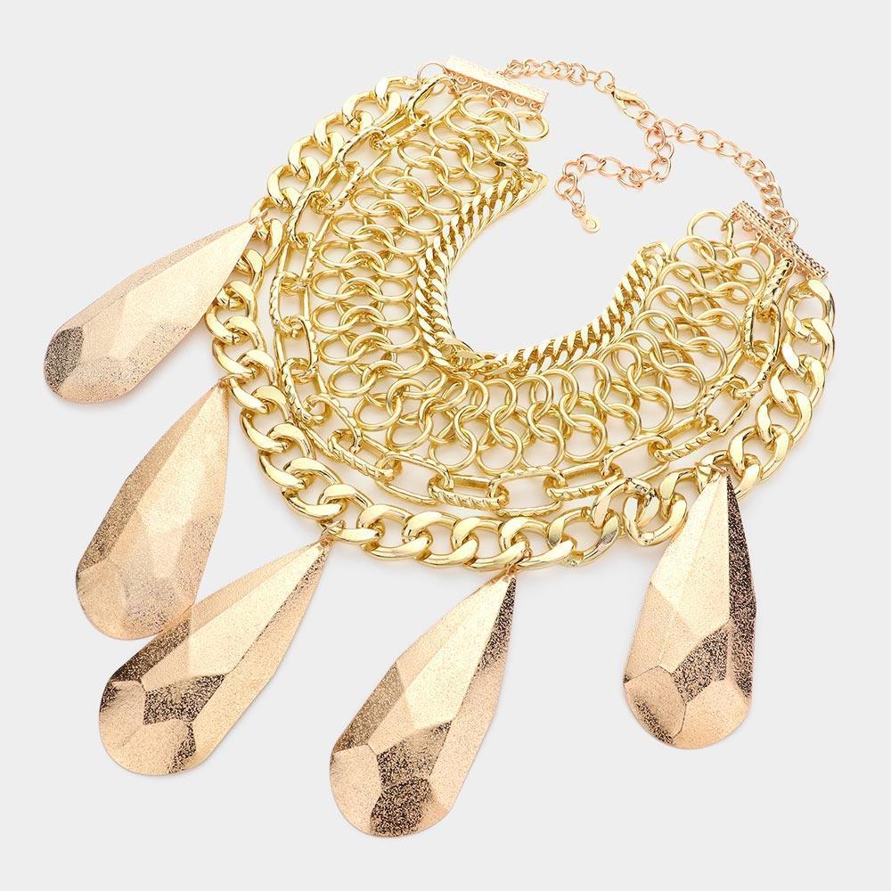Gold Metal Teardrop Accented Statement Necklace - Jewelry Store by Erik Rayo