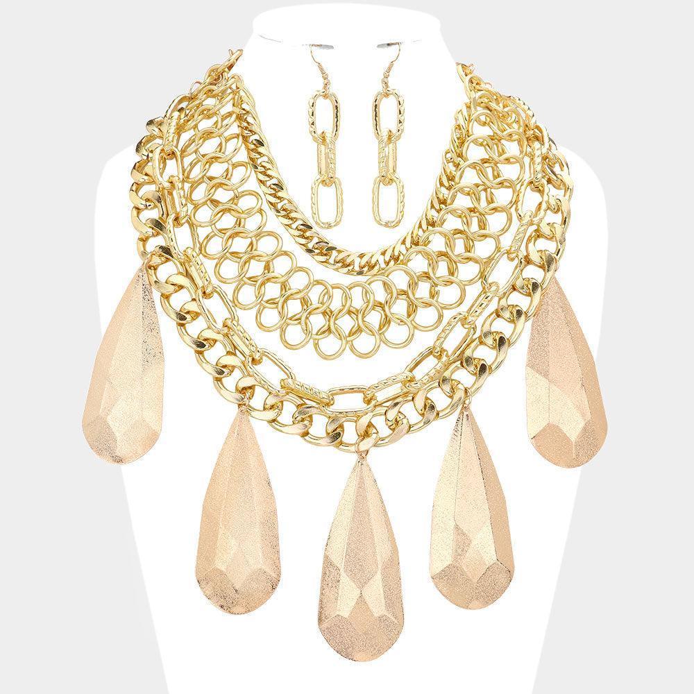 Gold Metal Teardrop Accented Statement Necklace - Jewelry Store by Erik Rayo
