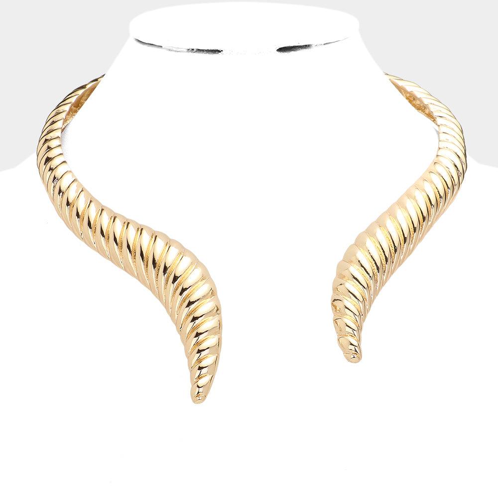 Gold Textured Metal Choker Necklace