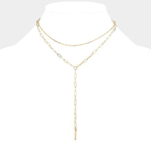 Load image into Gallery viewer, Gold Metal Bar Tip Paper Clip Chain Y Shape Double Layered Necklace
