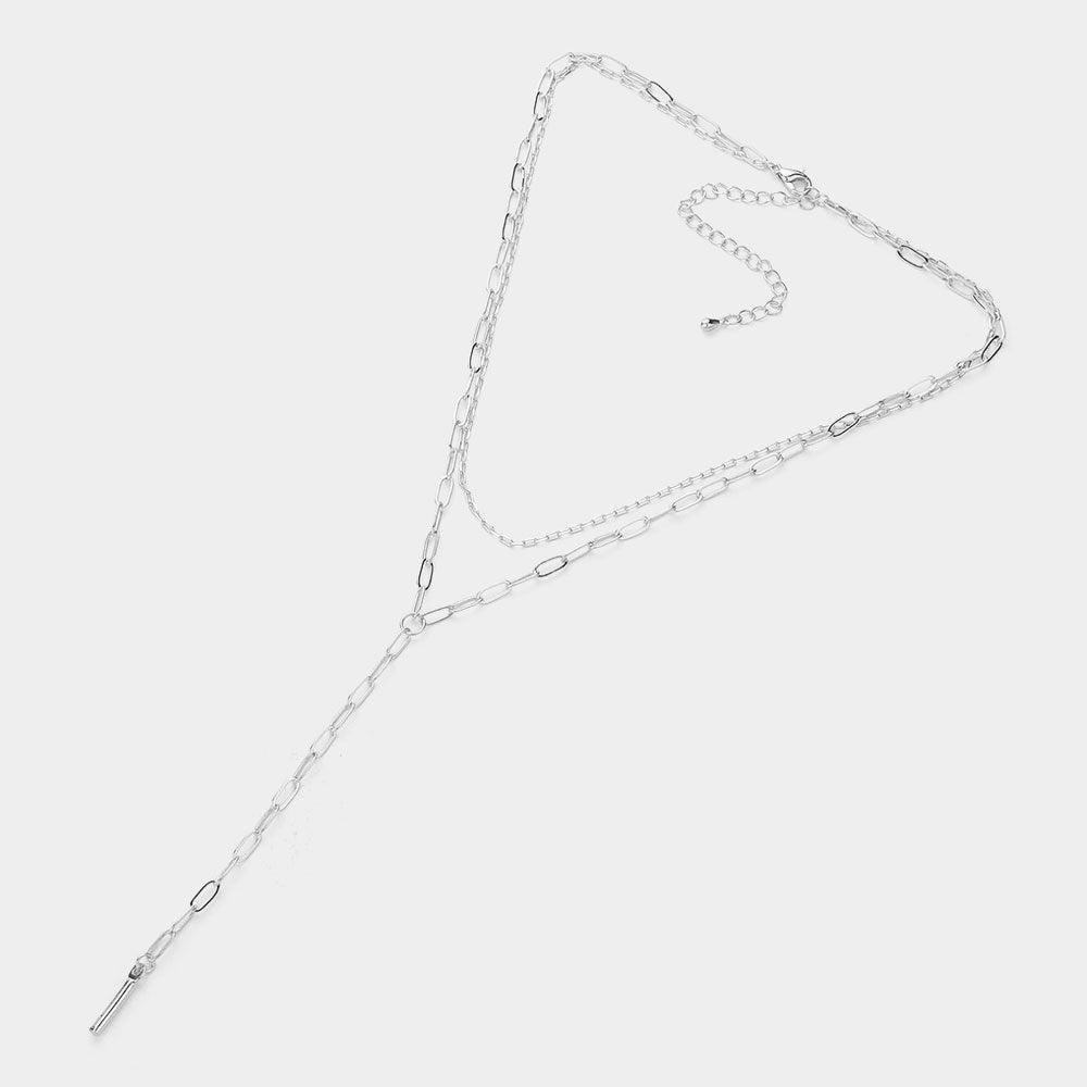 Metal Bar Tip Paper Clip Chain Y Shape Double Layered Necklace - Jewelry Store by Erik Rayo